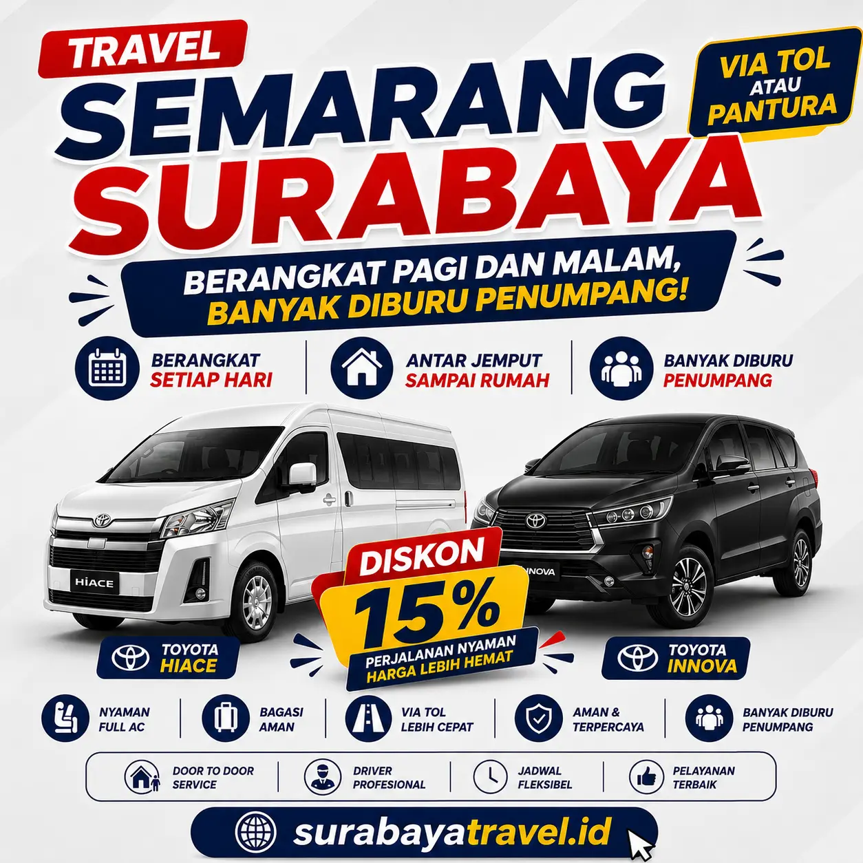 Rekomendasi Travel Semarang Surabaya Via Tol atau Pantura Berangkat Pagi dan Malam 2026, Tiketnya Semurah Ini
